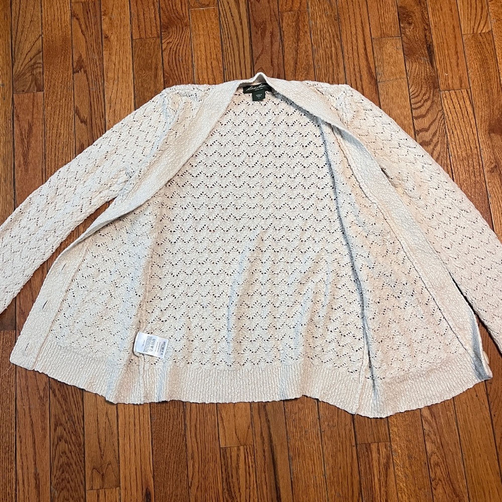 Women's Eddie Bauer Cream Cardigan Sweater - Picture 4 of 11